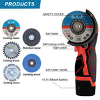 ZFULVO Cordless Brush Angle Grinder Kit, 19500rpm Mini Electric Angle Grinding Tool with 2pcs 16.8V 2000mAh Batteries and 6-Cutting Discs, Grinder Handheld Cutter for Metal Wood