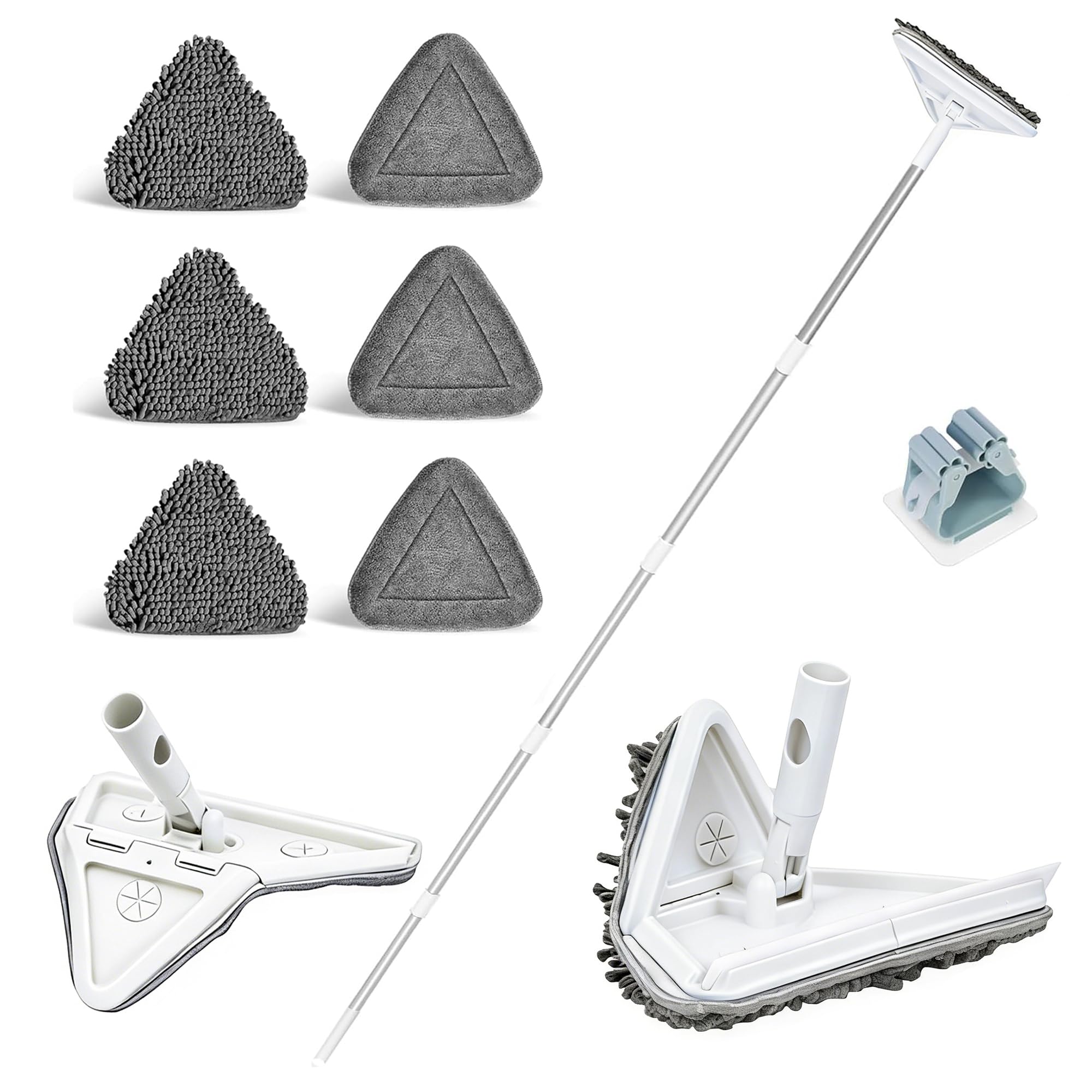 Wall Cleaner Mop with 80" Long Handle.3-in-1 Ceiling Cleaning Tool Duster with 180° Foldable & 360° Rotating Head. Includes 6 Washable Pads for Walls, Baseboards, Windows & Floors. No Ladder Needed.