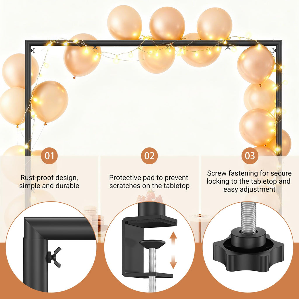 Over The Table Rod Stand with Clamps, Adjustable 32"-102'' Length 14"-56" Height Metal Black Table Arch Hanging for Wedding Birthday Party Halloween Christmas Anniversary