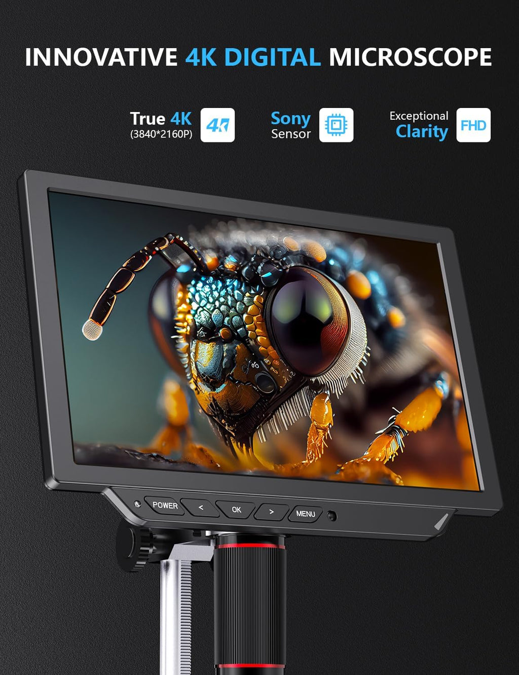Dcorn 4K Digital Microscope - 2000X Magnification, 10" Coin Microscope with 52MP Camera Sensor, Microscope for Adults for Soldering, Full Coin Observation, 64GB TF Card & Coin Guidebook Included