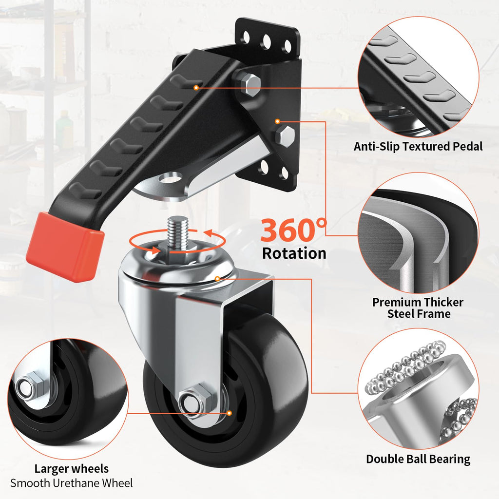 SPACEKEEPER Workbench Casters kit 920 Lbs- Retractable Casters, 4 Pack