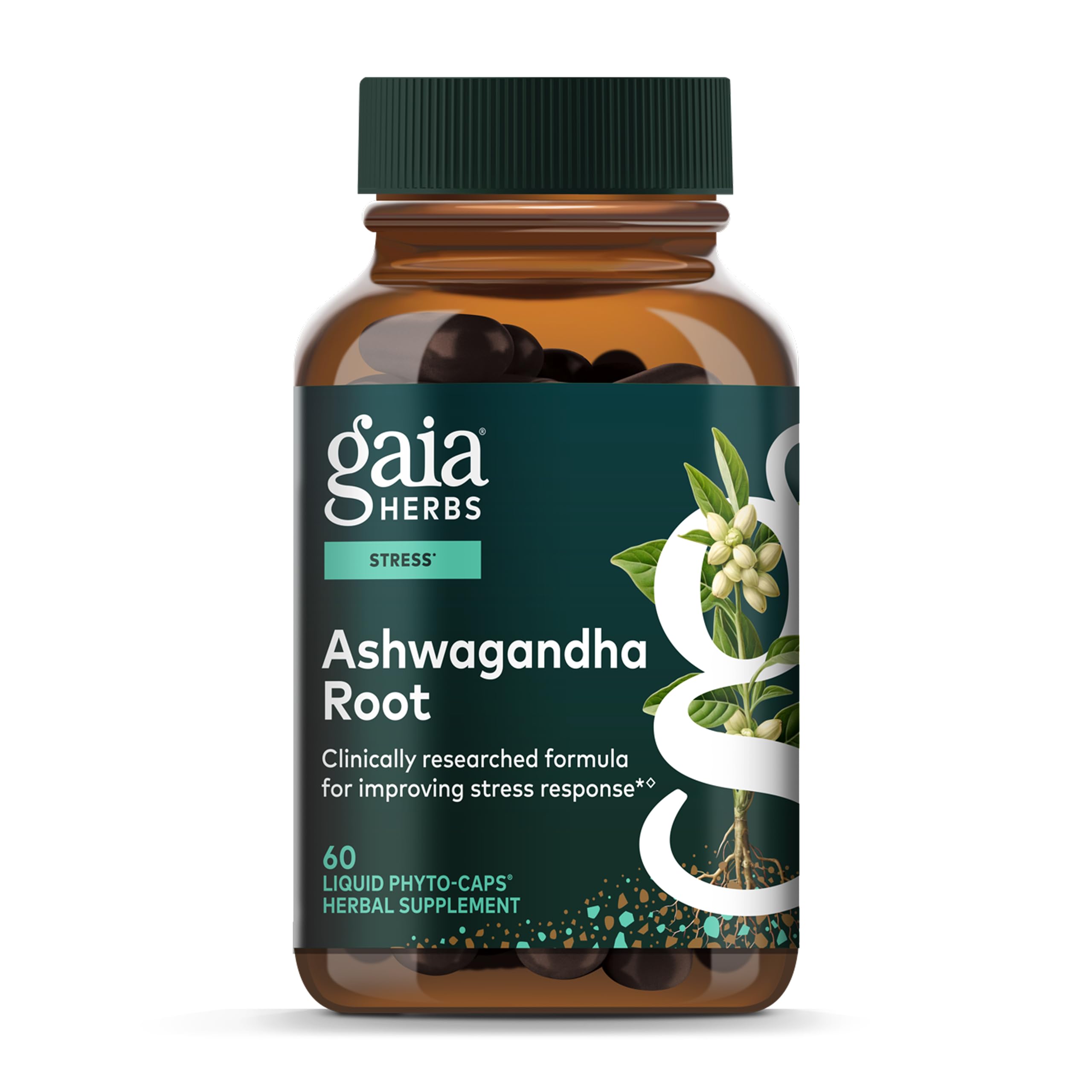 Gaia Herbs Ashwagandha Root - Stress Relief & Sleep Support Supplement - Supports Balanced Energy Levels & Positive Outlook* - 60 Vegan Liquid Phyto-Caps (30 Servings)