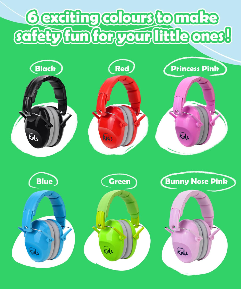 PROHEAR 032 2.0 Noise Cancelling Headphones for Kids - 25dB Noise Reduction - Adjustable Sensory Ear Protection Muffs for Concert, Fireworks, Monster Truck Shows, School - Green