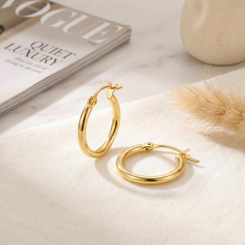 14K Gold Hoop Earrings for Women Timeless Lightweight Round Tube Comfort Fit Earrings