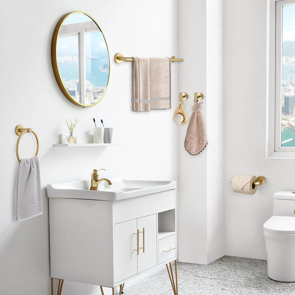 TQKAG 5 Piece Bathroom Accessories Set Brushed Gold Bathroom Hardware Set 23.6 Inch Bath Towel Bar Set SUS304 Stainless Steel Towel Rack Set