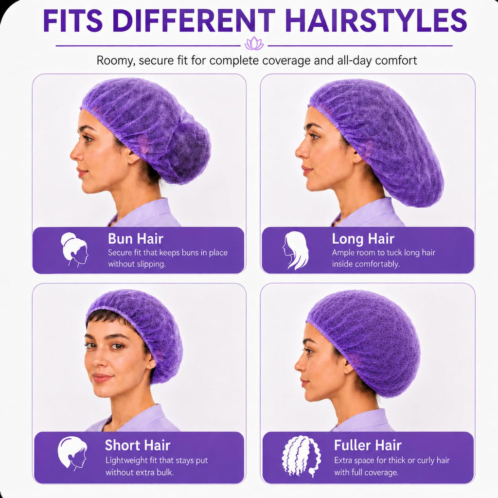 Disposable Bouffant Caps, 21inches Hair Net, Elastic Dust Cap for Food Service, Kitchen Head Cover (Purple)