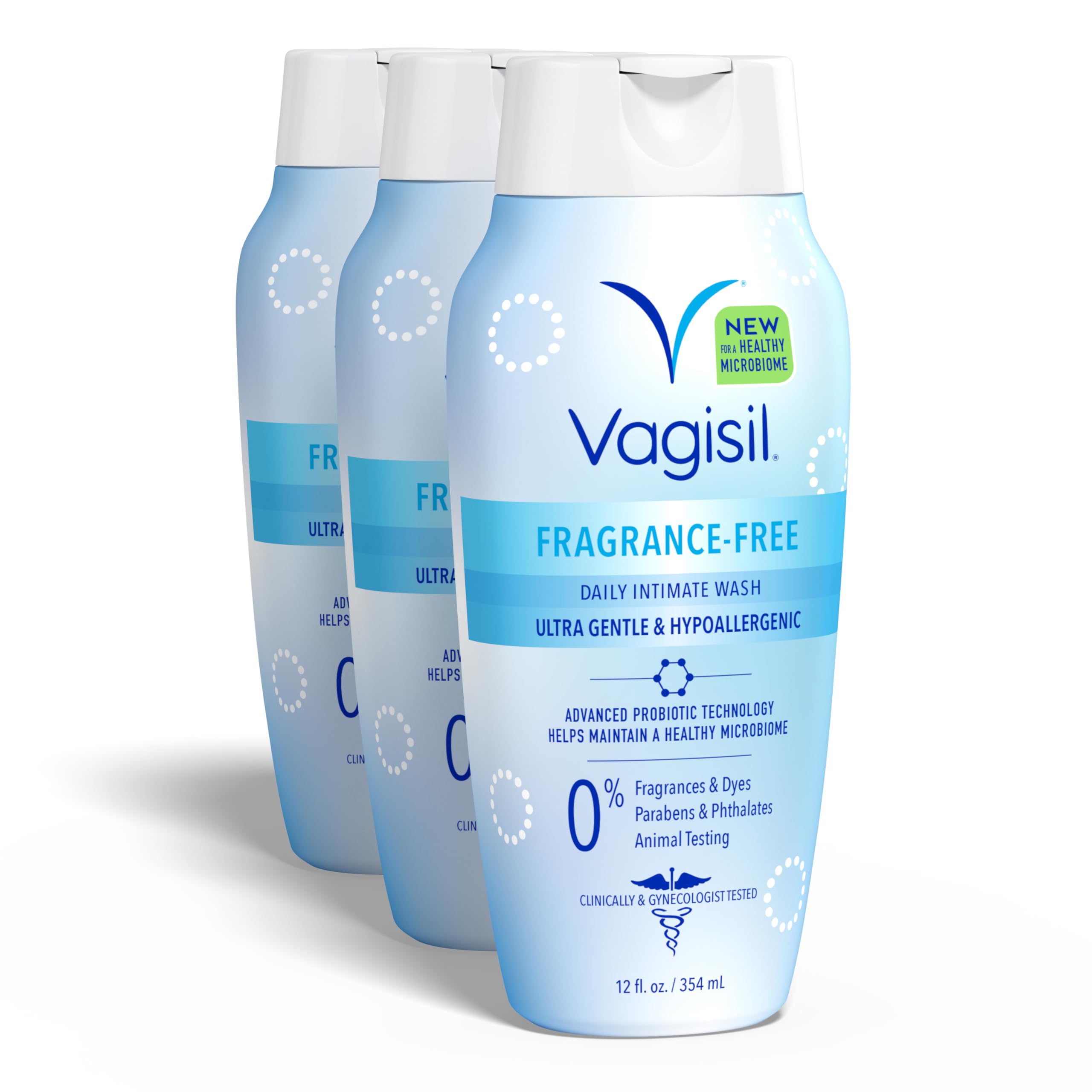 Vagisil Feminine Wash for Intimate Area Hygiene, pH Balanced and Gynecologist Tested, Fragrance-Free, 12 oz (Pack of 3)