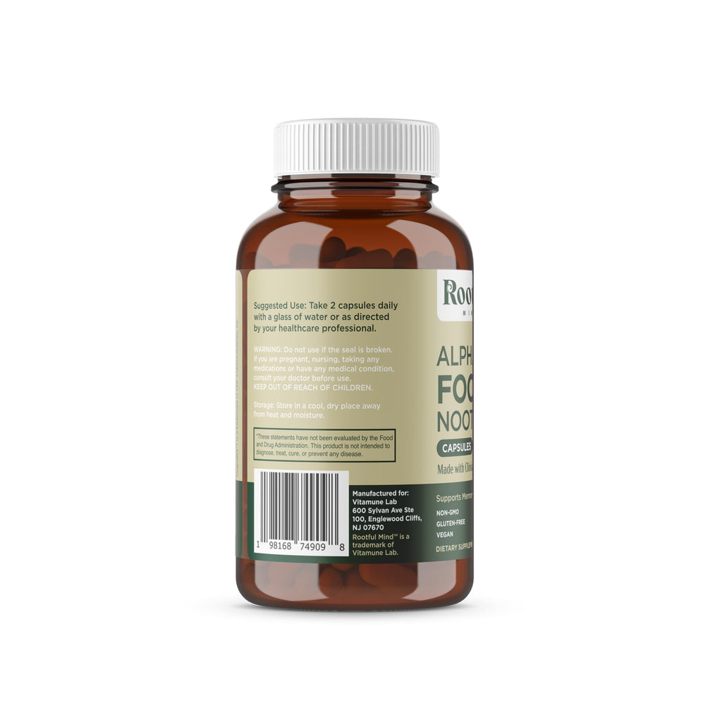 Rootful Mind Alpha Focus Nootropic - Memory and Focus Brain Booster Supplement with Choline, Citicoline, GPC, L-Tyrosine, Bacopa Monnieri, DMAE, Gingko Biloba, Lion's Mane, Niacinamide - 60 Capsules
