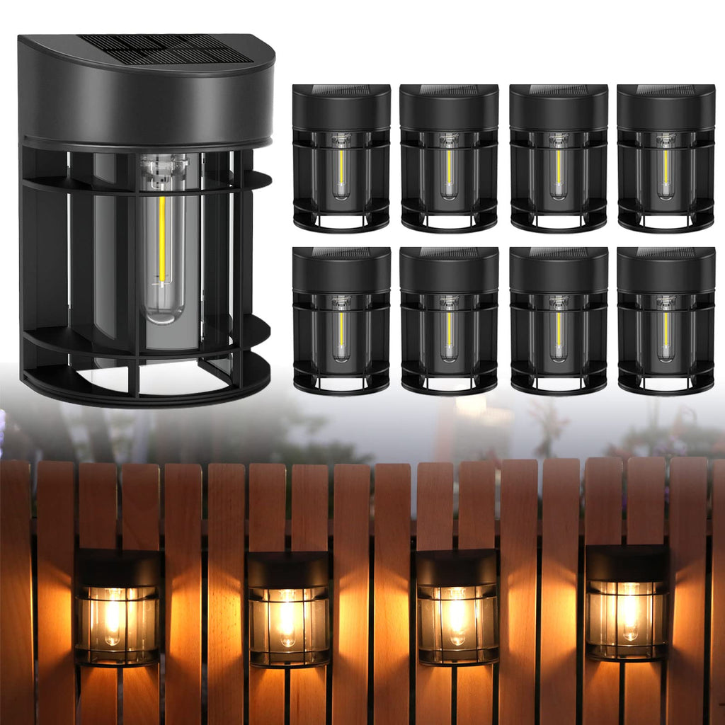 DOESLAG Solar Fence Lights Outdoor, 8 Pack Waterproof Solar Lights Outdoor, Outdoor Solar Light Fence Light for Garden Fence Post Step Stair Backyard