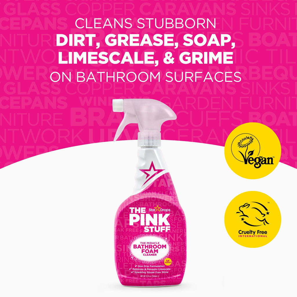 Stardrops The Pink Stuff Multi-Purpose Spray, Window & Glass Cleaner, and Bathroom Foam Spray Bundle – All-in-One Home Cleaning Solution (3-Pack)