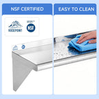 ROCKPOINT Stainless Steel Shelf 10 x 16 Inches 190lb, 2 Pack NSF Metal Commercial Shelves Wall Mount Floating Shelving with Backsplash for Restaurant, Kitchen, Home and Hotel, Silver