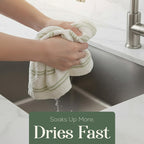MosJos Kitchen Towels, Cotton Hand Towels, Sage Green and Cream Ribbed - Mini Weaved Stitched Set of 4 Absorbent Hand Drying Cloths, 18 x 28 Kitchen Linens