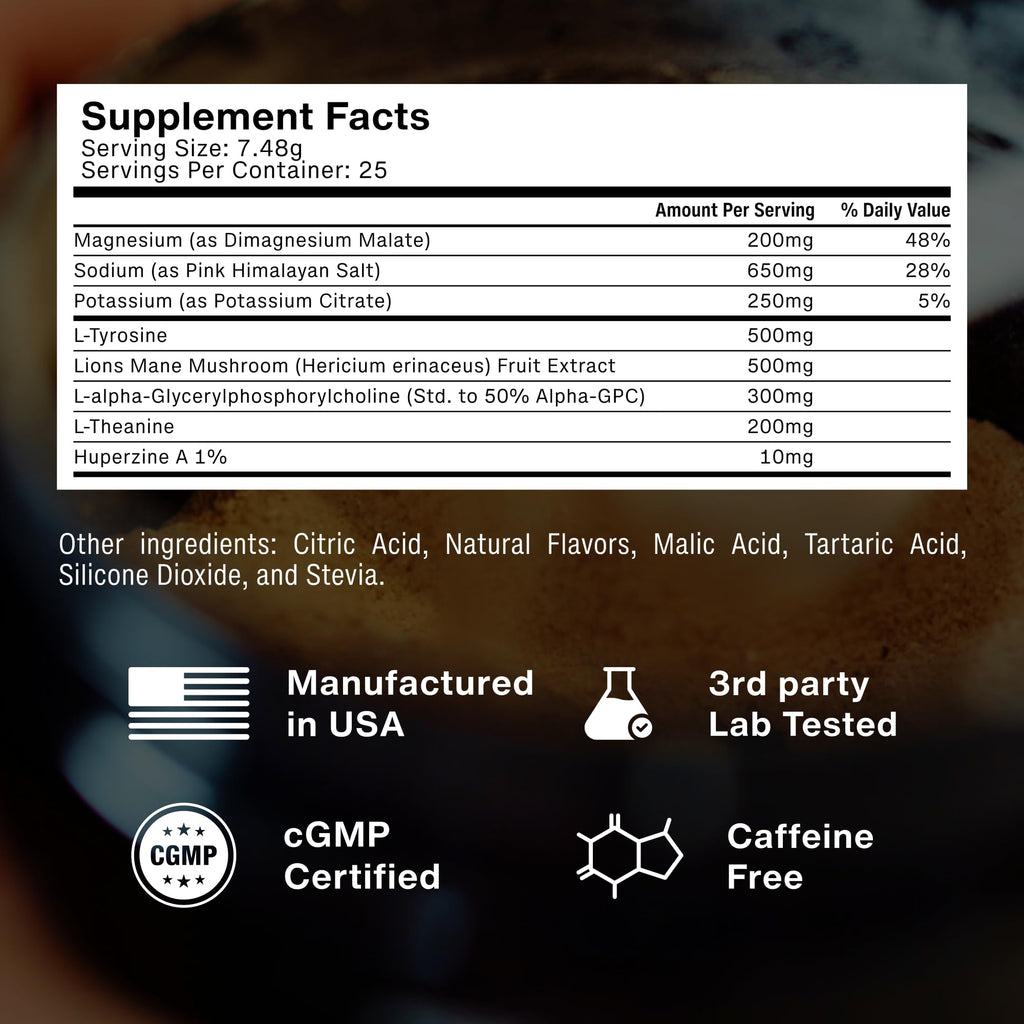 PRSNT Nootropic Focus Powder | Mango 25 Servings | Caffeine-Free, Sugar-Free | Supports Focus, Energy, Mental Clarity | Nootropic + Electrolytes Hydration Focus Drink Mix