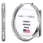Cate & Chloe Bianca 18K White Gold-Plated Hoop Earrings |Dainty Jewelry for Women | Round Cut Simulated Diamond Crystals | 25mm Sparkling Small Hoops | Mother's Day, Birthday Gift for Her