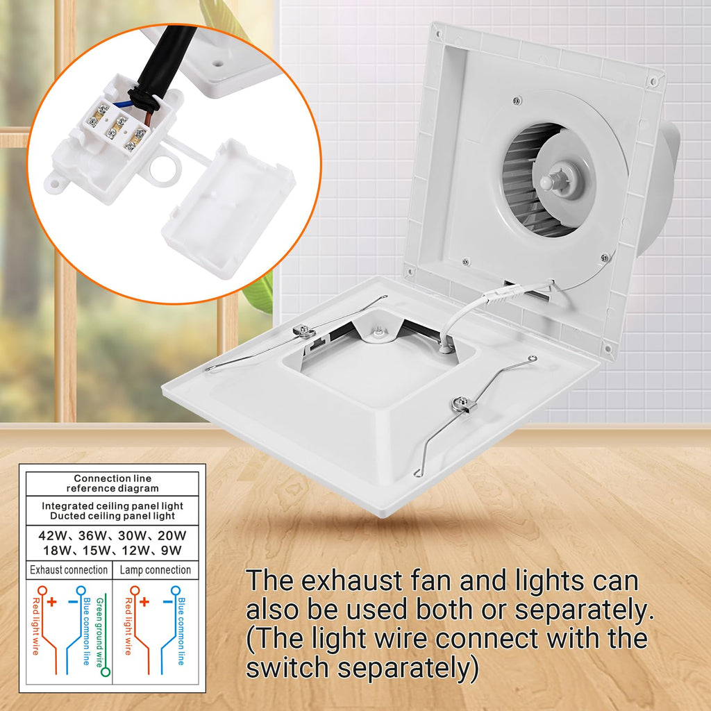 FEITON Square Bathroom Exhaust Fan with LED Light, Adjustable Color Temperature(3000K/4500K/6000K), 110 CFM 30W 4 Inch Duct, 110-220V 1.0 Sones Quiet Bathroom Ventilation Fan Light Combo Ceiling Mount