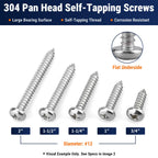 #12 x 1-1/2" (100 Pack) Stainless Steel Phillips Pan Head Wood Screws, Stainless Steel 304 (18-8), Pan Head Sheet Metal Screws Self Tapping for Wood