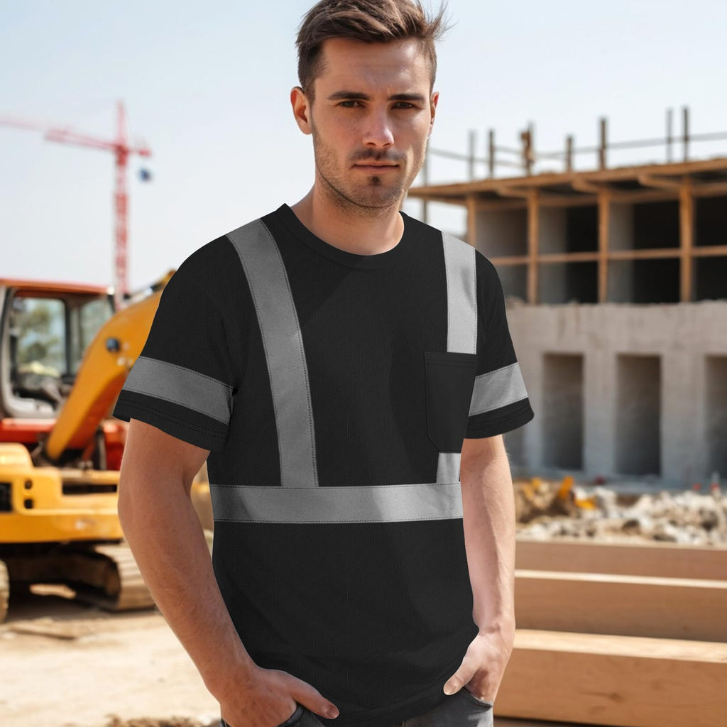 Uno Mejor Work Shirts for Men ConstrUCRtion Class 3 High Visibility Shirts, Hi Vis Reflective Safety T-Shirts for Men Women, Short Sleeve Work Shirts, Durable to Use, UCR-Black XL