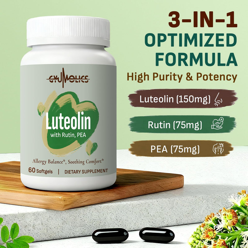 Gyumolics Luteolin Supplement 300mg, Powerful MCAS Stabilizer, Seasonal Allergies and Anti-inflammatory Balance, with Luteolin 150mg, Rutin 75mg, Pea 75mg, Vegetarian,Gluten-Free, 120 Softgels