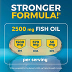 Triple Strength Fish Oil Omega 3 Supplements for Women and Men – 2500 mg High-Potency, Easy-to-Absorb Re-esterified Triglyceride Form, Pescatarian-Friendly DPA Omega 3 EPA DHA Supplement,180 Softgels