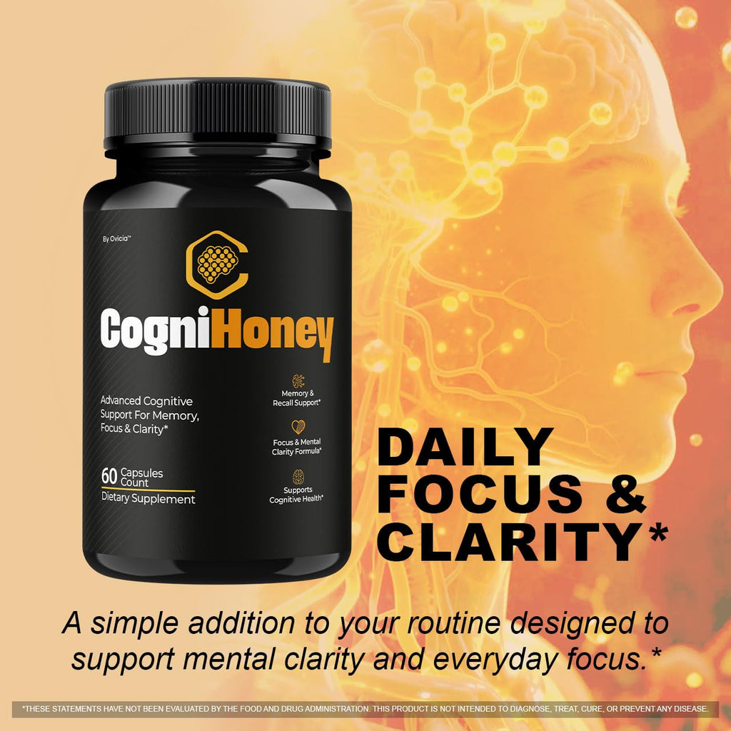 CogniHoney Capsules - Official Cogni Honey Pills Advanced Premium Formula for Maximum Strength, All Natural Ingredients with Vitamins for Overall Health & Wellness, 60 Capsules for 1 Month
