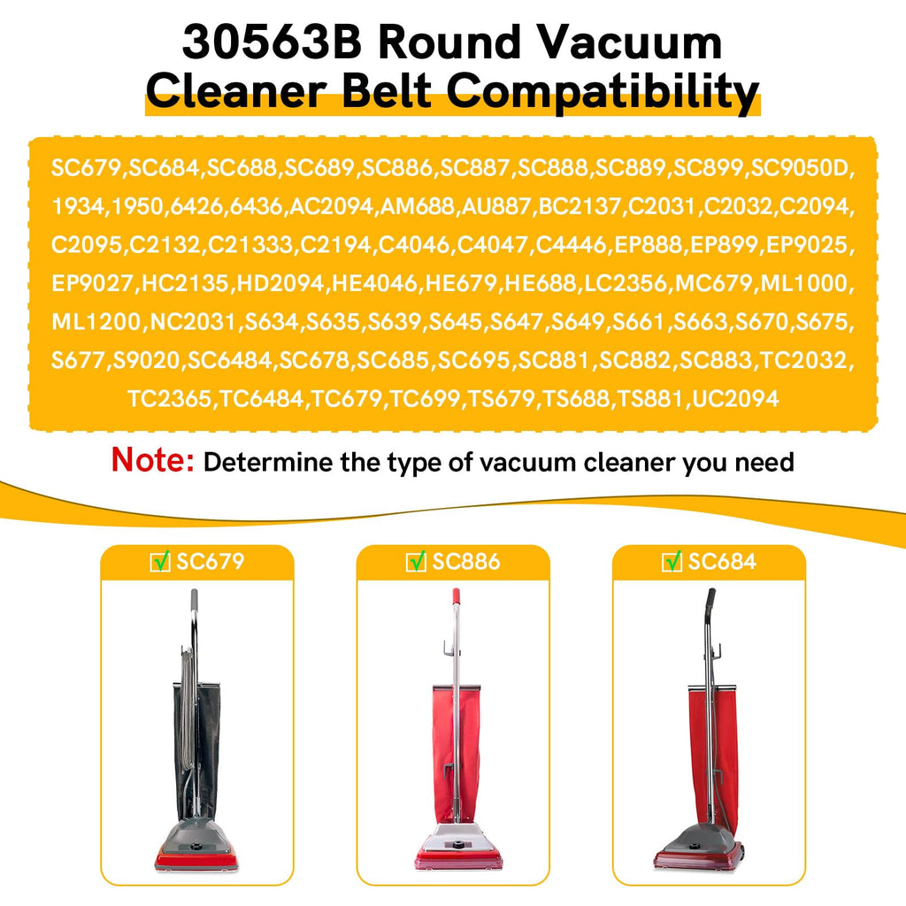 30563B Vacuum Belt for Sanitaire Eureka Commercial Upright Vacuum Cleaner, 66100 Round Vacuum Cleaner Belts for Sanitaire Eureka Style RD, SC679, SC684, SC688, SC886, SC887, SC888, SC899-20 Pack