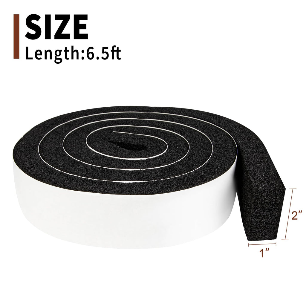 Yotache Open Cell Foam Air Conditioner Weather-Strip Seal Tape 2"x1", Thick Adhesive with High Resilience Foam Cushion Strip, 6.5 Feet Long