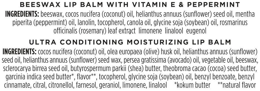 Burt's Bees Lip Balm Beeswax and Ultra Conditioning Lip Balm Pack, Hydrating Lip Moisturizer with Kokum and Shea Butter, Natural Origin Lip Care, 4 Tubes, 0.15oz.