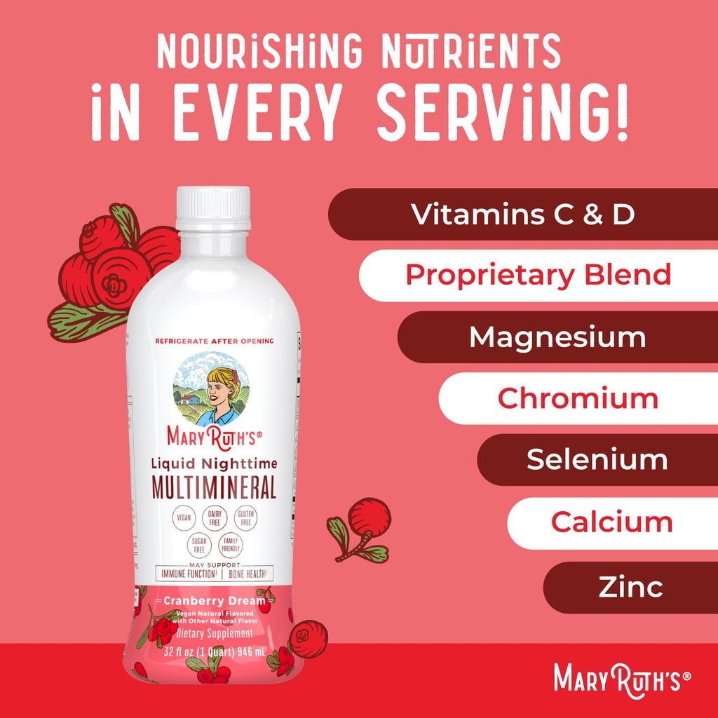 MaryRuth's Liquid Nighttime Multimineral | NO Melatonin | Bedtime Routine | Magnesium Citrate | Calcium | Zinc | Vitamin D3 | Available in 4 Flavors | Vegan | Sugar Free | Gluten Free | 32 Oz