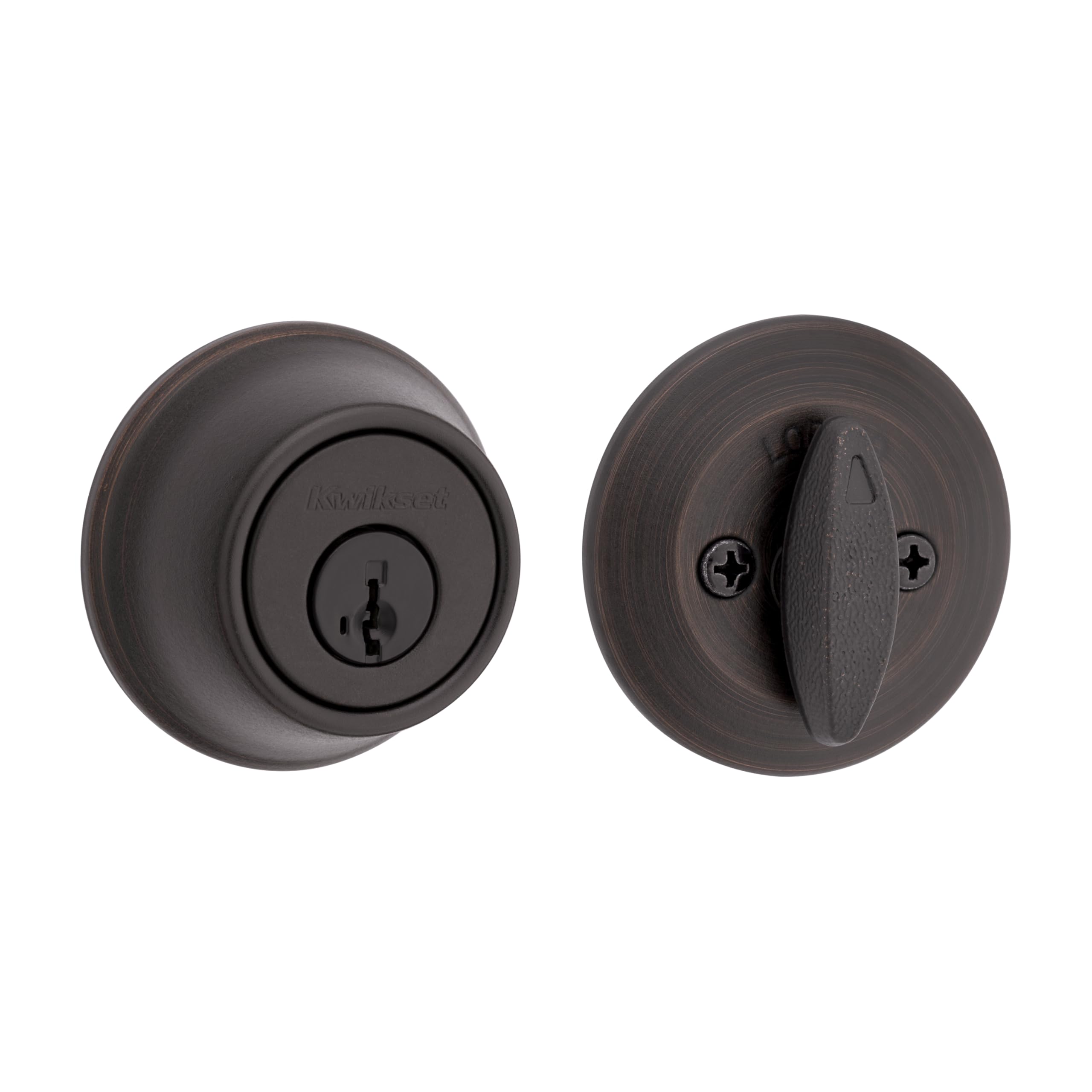 Kwikset 660 Deadbolt Lock, Venetian Bronze Round Exterior Keyed Front Entry Door, Pick Resistant SmartKey Rekey Security, Single Cylinder Dead Bolt