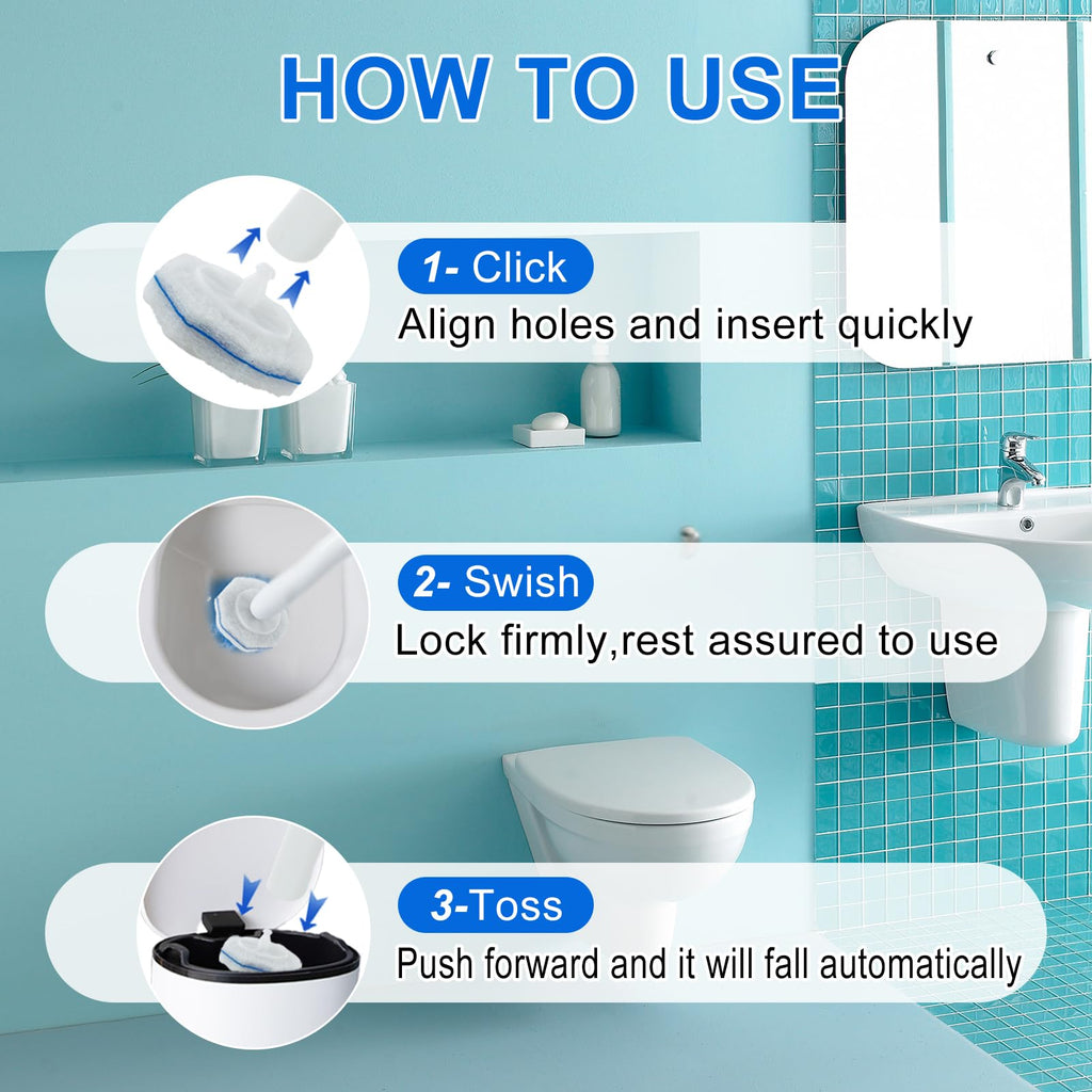 60pcs Disposable Toilet Wand Refills for Clorox,Replacement Brush Heads Compatible With Most Toilet Wand Refill System,Upgrade Fiber Cleaner Heads for Closestool Cleaning.（not included brush rod）