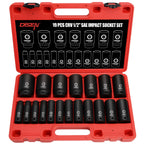 DISEN 19 Pcs 1/2" SAE Impact Socket Set, Deep Sockets 3/8"- 1-1/2", 6-Point Cr-V & Alloy Steel, 1/2 Inches Drive Impact Socket Set,Rugged Construction, Enhanced Storage Case