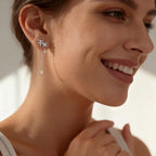 SLUYNZ 925 Sterling Silver Dainty CZ Flowers Wrap Earrings Dangle Chain for Women Elegant Bridal Wedding Earrings Engagement Drop (A-Silver)