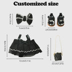 Clothes Compatible with LABUBU Doll – 4PCS Black Classic Dress Set, 17cm Doll Clothes Designer Outfit for Balletcore Elegance Theme, Chic Stylish Accessories for Labubu, No Doll (Black Swan Belle)