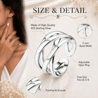 ZELORES Adjustable 925 Sterling Silver Celtic Knot Rings Open Knuckle Rings for Women Thumb Finger Rings Minimalist Cross Line Band Rings (Silver)