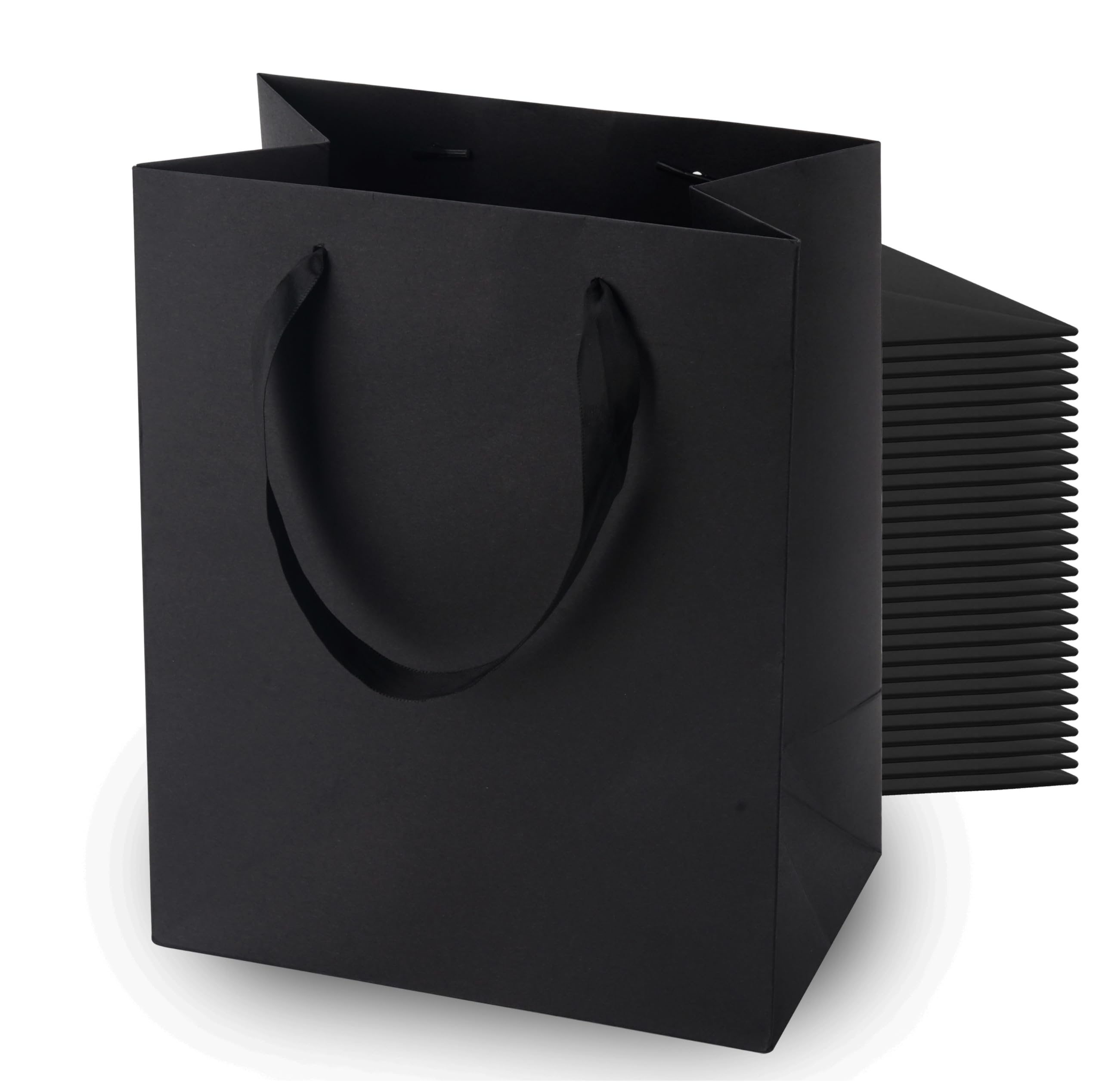 MOXARYSU Black Gift Bags With Handles: 8x5x10 Inch 30pcs Black Paper Bags Medium Bulk For Party Shopping Birthday Wedding (M, 30)