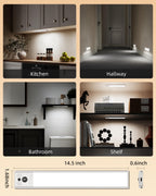 EZVALO 14.5inch Under Cabinet Lighting, Rechargeable Motion Sensor Light Indoor with 3 Color Temperatures, Dimmable & Magnetic Closet Lights, Wireless Under Counter Lights for Kitchen, Stairs (2 Pack)