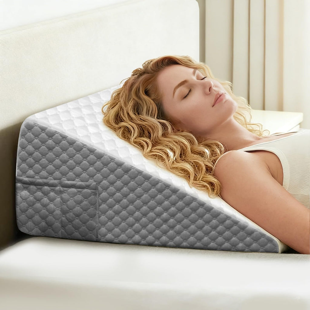Wedge Pillow, 10 Inch Bed Wedge Pillow for Headboard, Pillow Wedge for Acid Reflux Relief, After Surgery, Sleeping，Back Pain Relief, Memory Foam Top, LightGrey