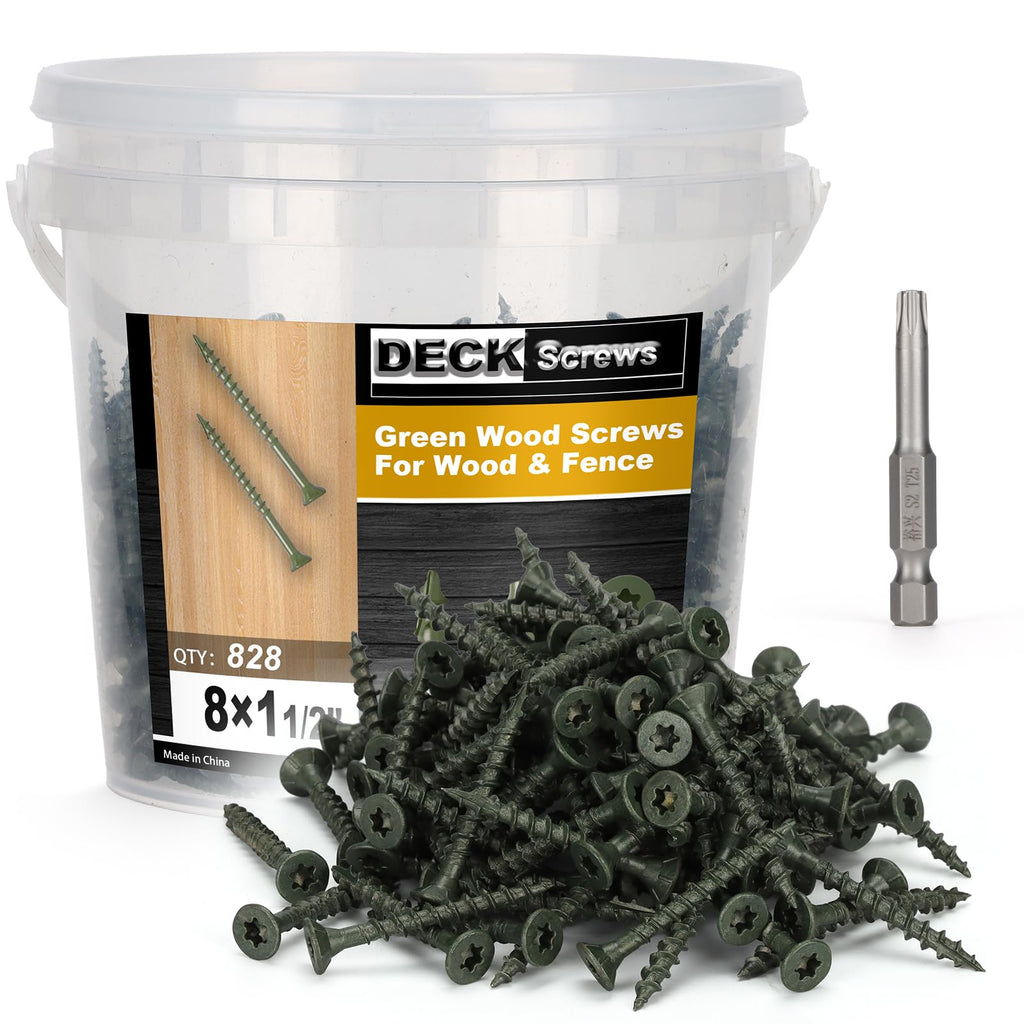 Bobibbi Deck Screws #8 x 1-1/2’’, T25 Star Torx Drive Flat Head Wood Screws, Green, 5lb