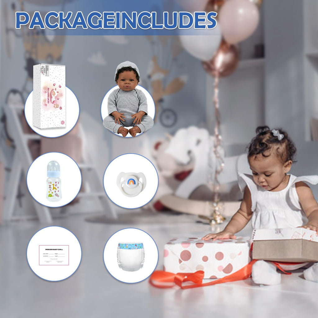 WOOROY Realistic Reborn Baby Dolls Black Boy, 20 Inch African American Newborn Boy Doll, Lifelike Weighted Soft Body, Christmas Birthday Gift for Kids Age 3 +