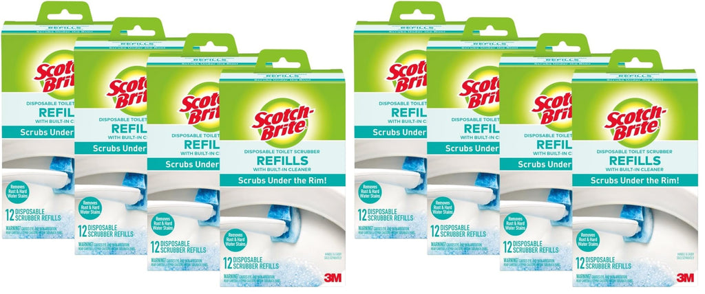 Scotch-Brite Disposable Toilet Scrubber Refills, Removes Rust & Hard Water Stains, 12 Count,(Pack of 8)