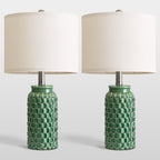 USumkky 20.5" Ceramic Table Lamps Set of 2 - Modern Farmhouse & Boho Style, Bedside Nightstand Lamps for Bedroom, Living Room End Table Lamps, Small Desk Lamp(Green)