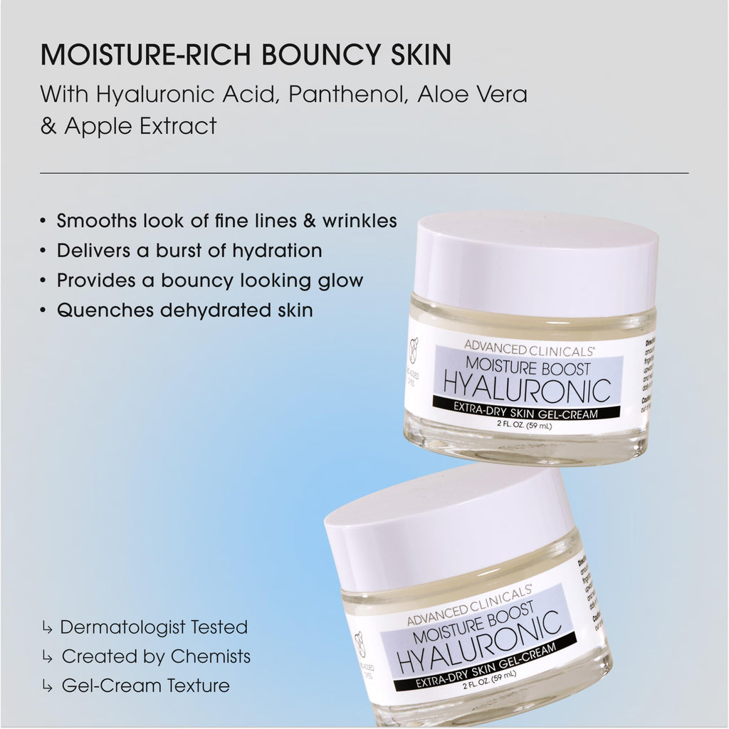 Advanced Clinicals Hyaluronic Acid Face Moisturizer Gel Cream + Hyaluronic Acid Body Cream 2pc Hydrating Skincare Set For Women & Men To Reduce Appearance Of Dry Skin, Wrinkles, & Fine Lines, 2pc Set