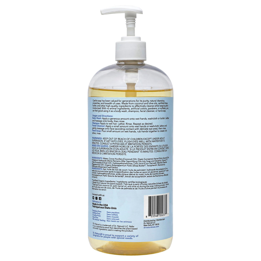Castile Liquid Soap - Peppermint by Dr. Natural for Unisex - 32 oz Soap - Pack of 2