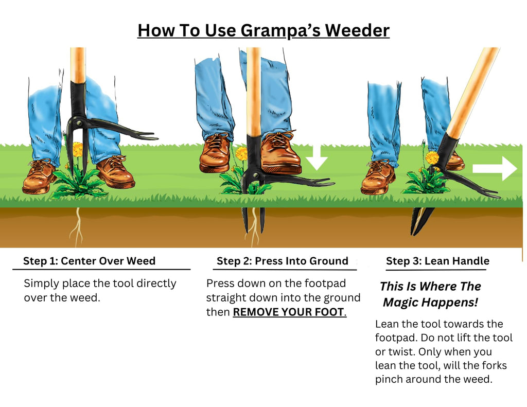 Grampa's Weeder Original Stand Up Weed Puller Tool with Bamboo Long Handle