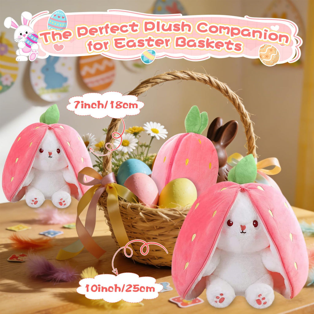 MIAODAM Bunny Stuffed Animal for Girls, Cute Strawberry Rabbit Bunny Plush