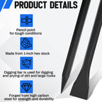 Leriton 60" (5ft) Chisel Digging Bar 13Lb (6.2kg) Pencil Point Wrecking Pry Road Bar Post Hole Diggers for Digging Prying of Dirt and Large Rocks