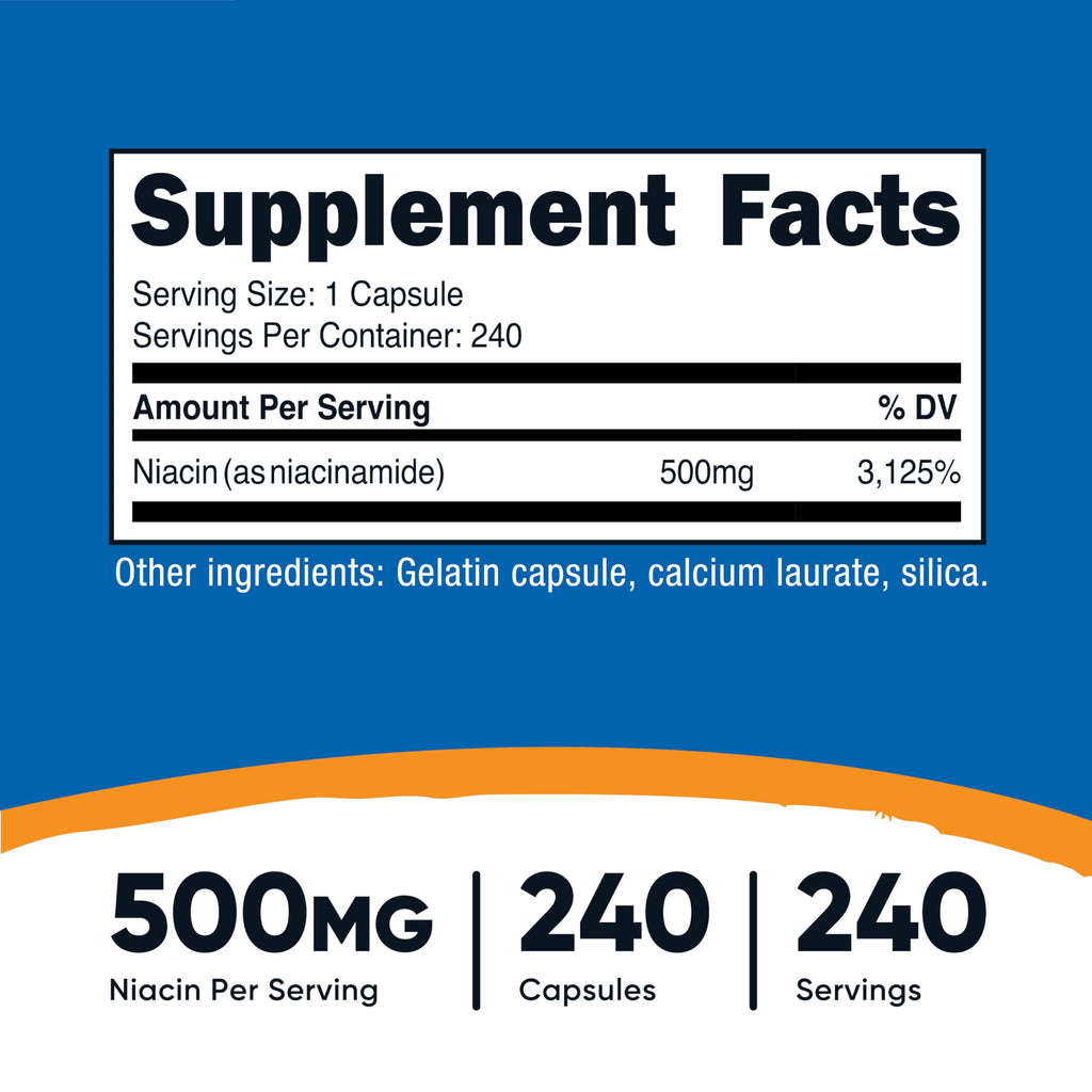 Nutricost Niacinamide (Vitamin B3) 500mg, 240 Capsules (3 Bottles)