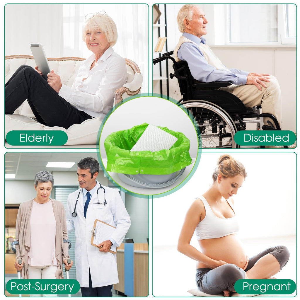 BOOWOO Bedside Commode Liners with Absorbent Pads, Disposable Commode Bags/Pads, Scented Adult Potty Chair Liners, Portable Commode Poop Bag for Commode Chair, Bedpan, Bucket Toilet, 50 Bags+50 Pads