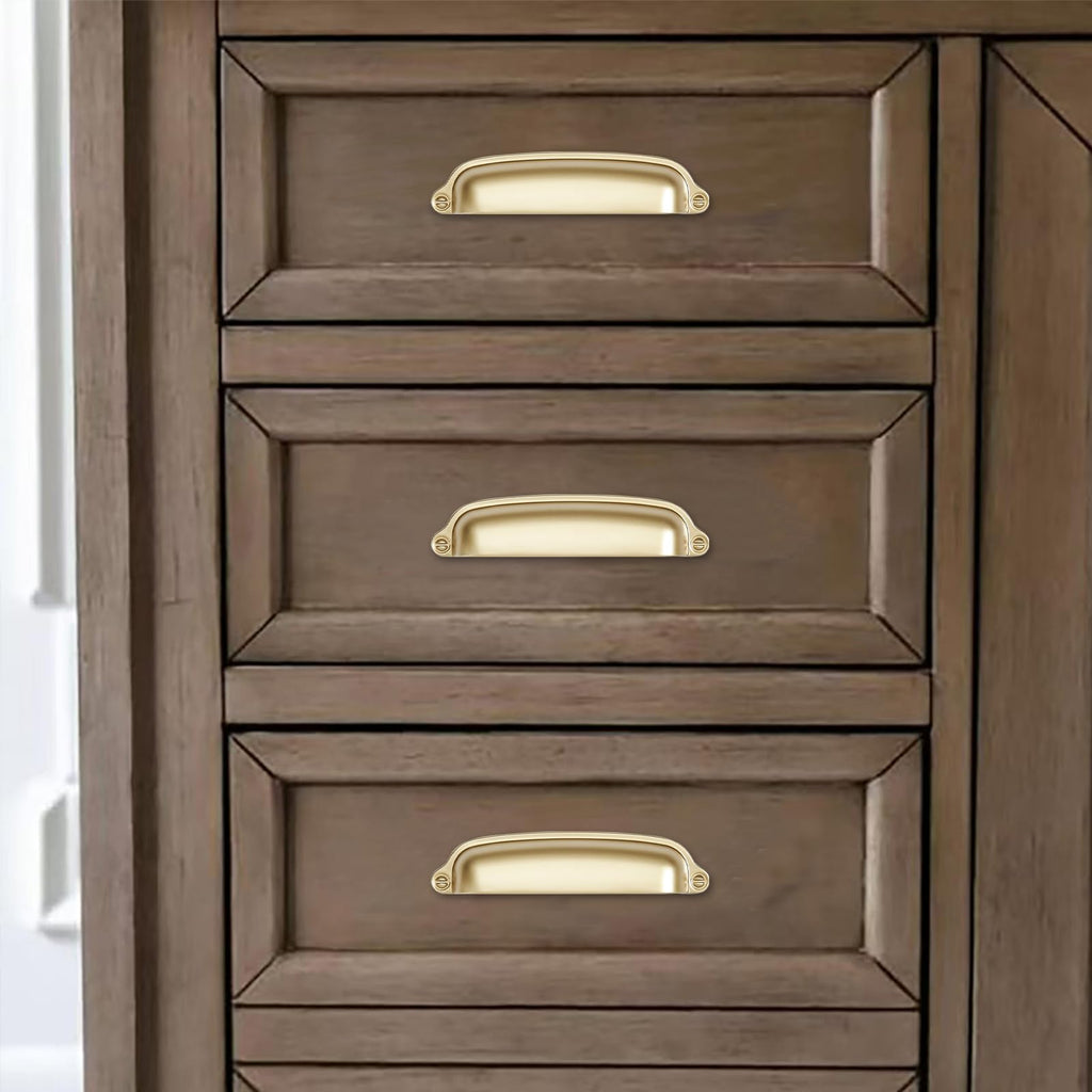 khtumeware 2 Pack Gold Cup Pulls 7 Inch Center to Center - Cabinet & Drawer Handles for Kitchen Hardware