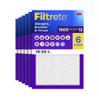 Filtrete 16x25x1 Air Filter, MERV 12, MPR 1500, Allergens, Bacteria & Viruses, 3-Month AC and Furnace Filters, Cleaner Air, Reliable Airflow, 6 HVAC Filters (Actual Size 15.62 x 24.62 x 0.78 in)